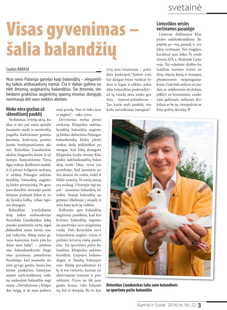 Visas gyvenimas - šalia balandžių